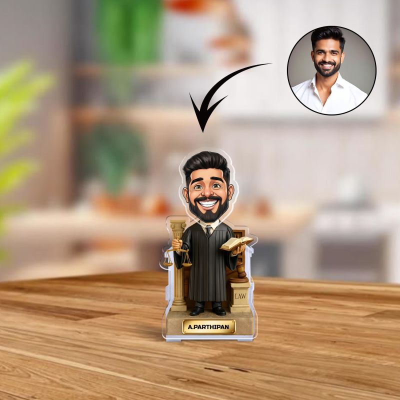 Personalized Judge Bobblehead Caricature Custom with Face Cutout, Gift for Lawyer, Advocate & Judge Home & Office Desk Decor Battery Powered Moving Head